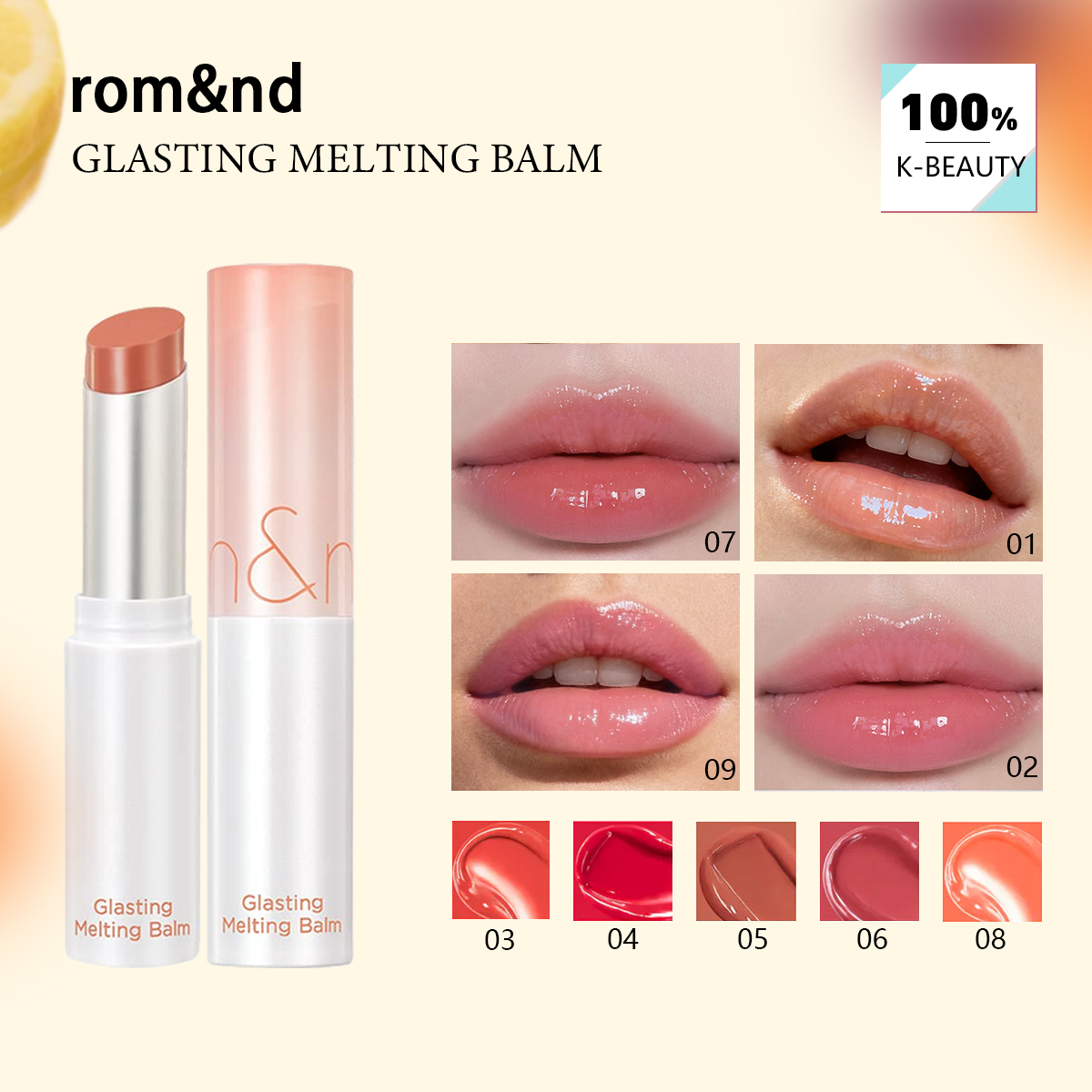 Lip Tint Korean - rom&nd GLASTING MELTING BALM (01-09), Acabamento