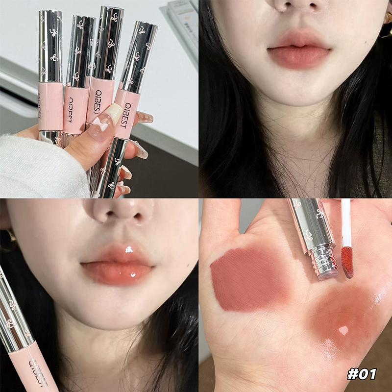 Lip Tint Korean - Qibest cabeça dupla brilho labial fosco