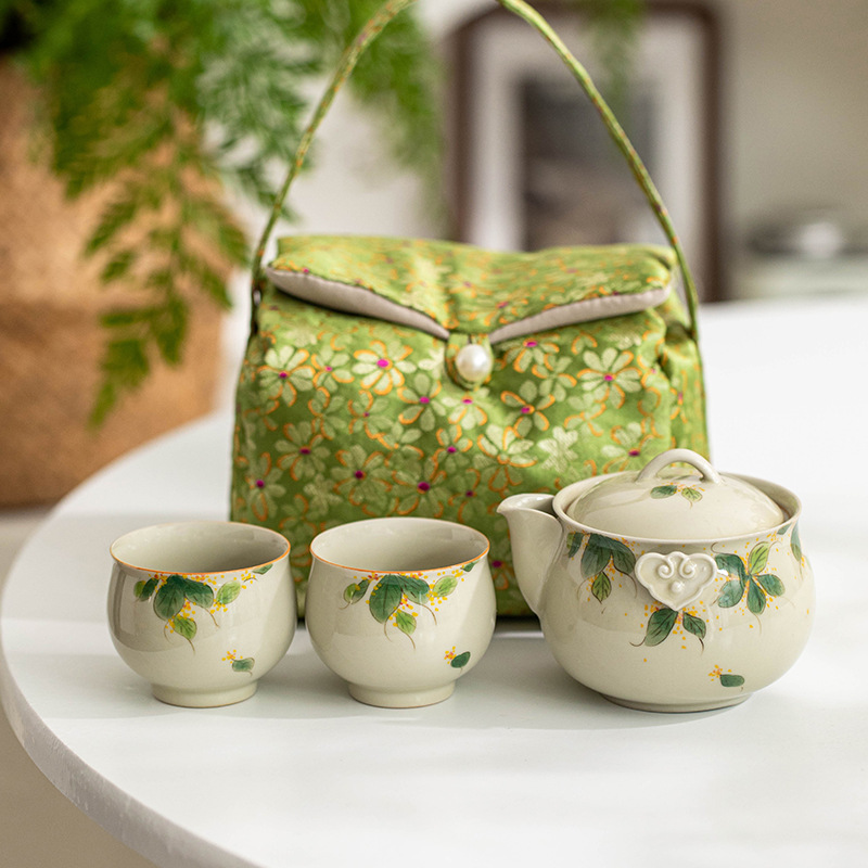 Korean Tea Set - Osmanthus pintado à mão um pote